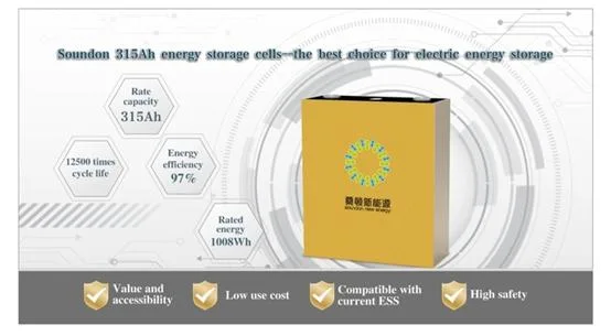 Soundon LiFePO4 Battery Cell Sepfe72174205A-325ah 3.2V 12500 Times Cyclelife for Ess